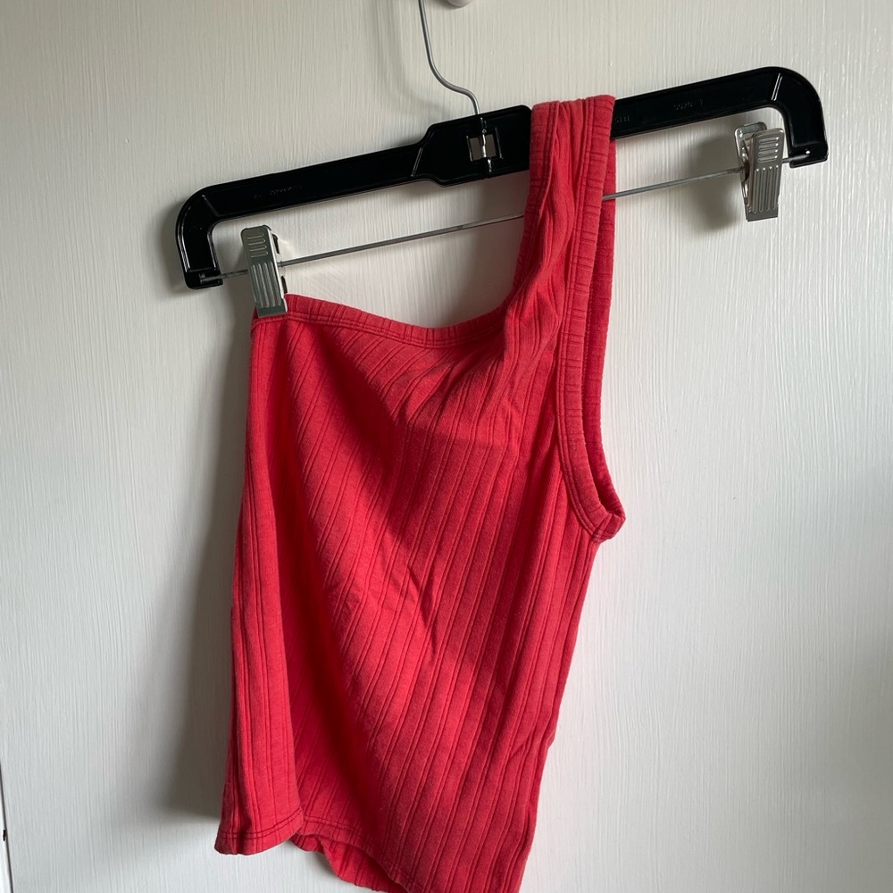 American Eagle Outfitters Red One-Shoulder Tank Top